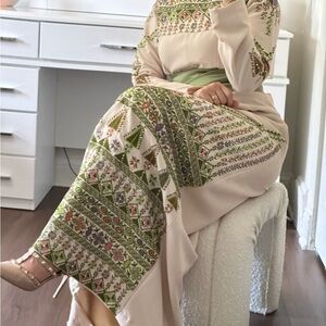 Embroidered Maxi Dress with Green Accents